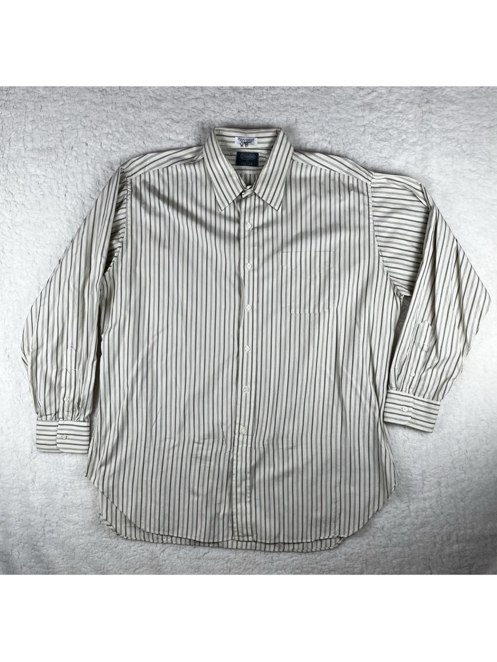 Vintage Gitman Bros Mens L 2x2 Cotton Broadcloth USA Button Up Shirt Cream Brown